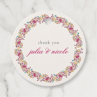 Classic Pink Green Yellow Floral Swan Bird Wedding Favour Tags