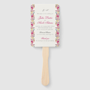 Classic Pink Green Yellow Floral Swan Bird Wedding Hand Fan