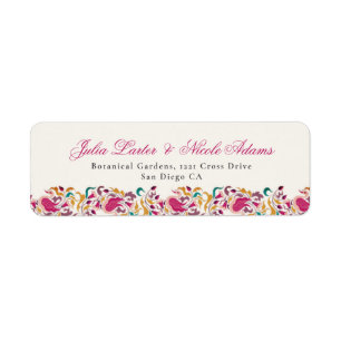 Classic Pink Green Yellow Floral Swan Bird Wedding Return Address Label