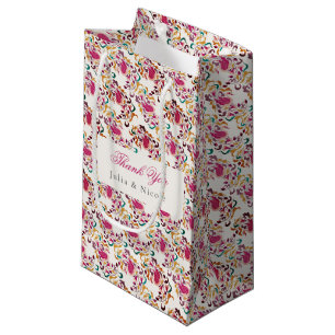 Classic Pink Green Yellow Floral Swan Bird Wedding Small Gift Bag