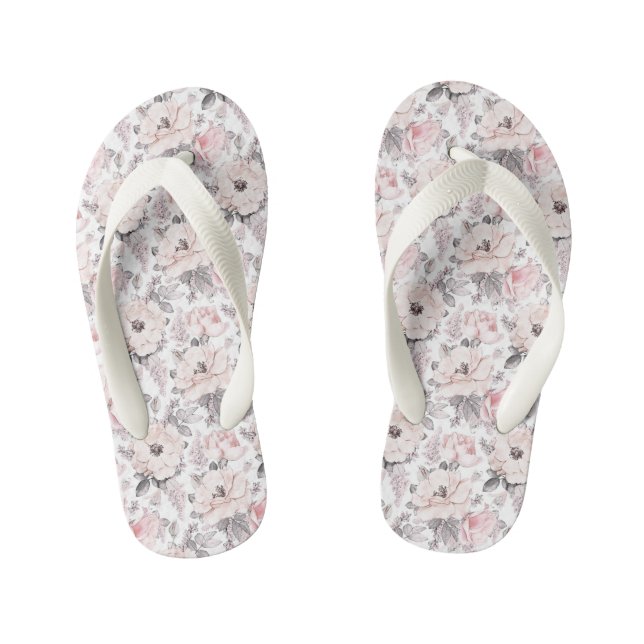 Classic Pink & Grey Pattern Kid's Thongs (Footbed)