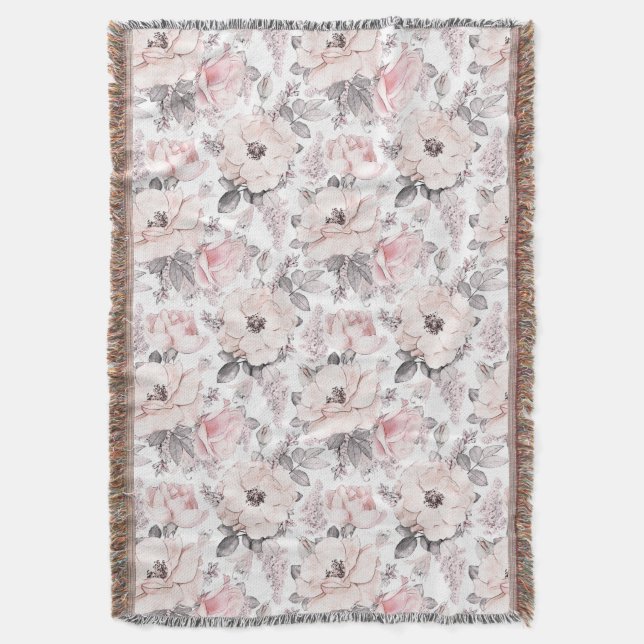 Classic Pink & Grey Pattern Throw Blanket (Front Vertical)