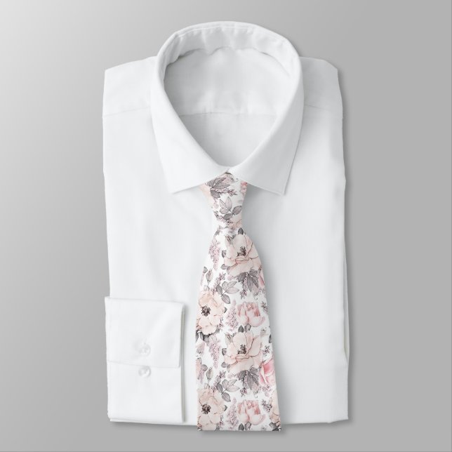 Classic Pink & Grey Pattern Tie (Tied)