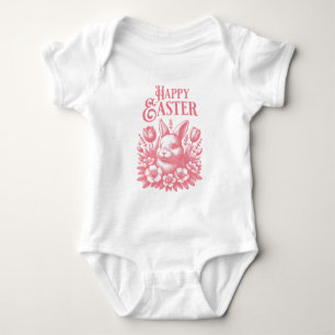 Classic Pink Happy Easter Bunny Baby Bodysuit