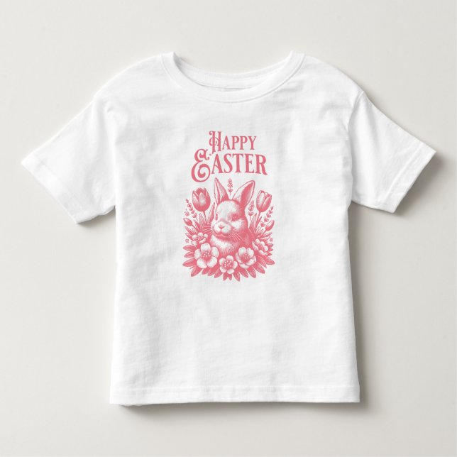 Classic Pink Happy Easter Bunny  Toddler T-Shirt (Front)