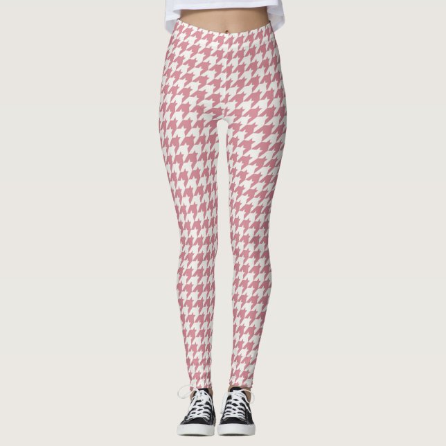 Classic Pink Houndstooth Pattern Leggings (Front)