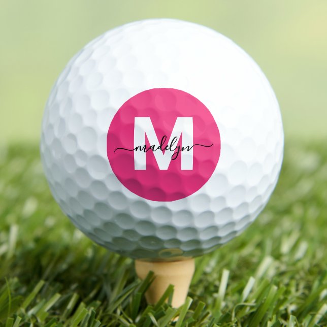 Classic Pink Initial Name Monogram Golf Balls (Pink Monogram Personalized Golf Balls)
