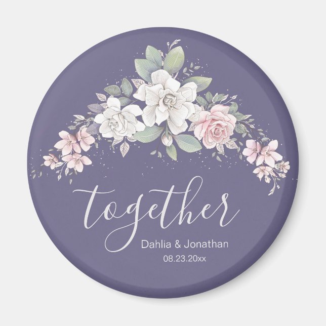 Classic Pink & Ivory Roses Floral "Together" Magnet (Front)