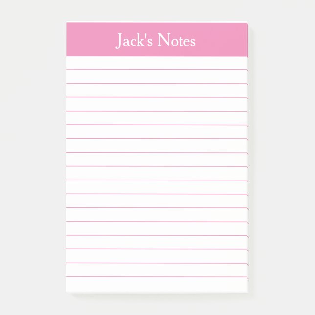 Classic Pink Lined Personalised Post-it Notes (Front)