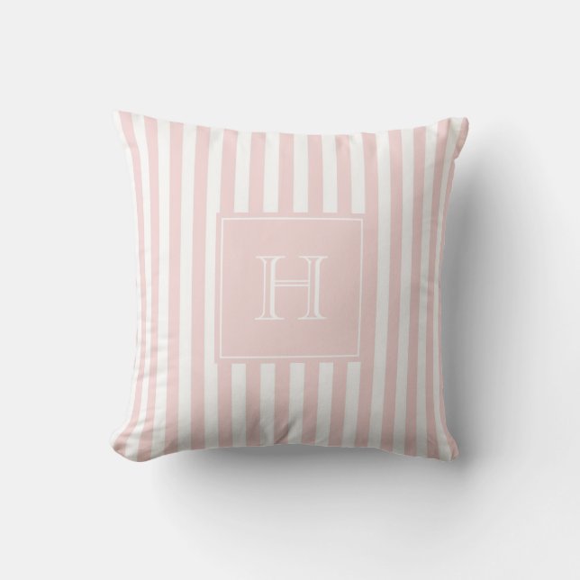 Classic Pink Monogram Stripe Pastel & Preppy  Cushion (Front)