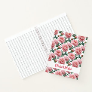 Classic Pink Peony Pattern Name Notebook