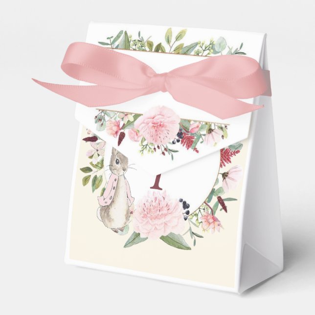 Classic Pink Peter Rabbit Floral Birthday Favour Box (Front Side)