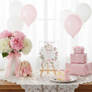 Classic Pink Peter the Rabbit Floral Birthday Acrylic Invitations