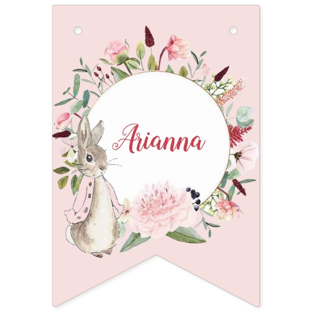 Classic Pink Peter the Rabbit Floral Birthday Bunting (First Flag)