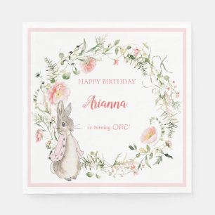 Classic Pink Peter the Rabbit Floral Birthday Napkin
