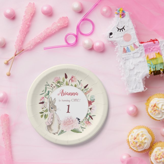 Classic Pink Peter the Rabbit Floral Birthday Paper Plate (Party)