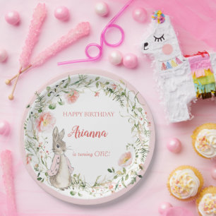Classic Pink Peter the Rabbit Floral Birthday Paper Plate