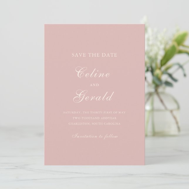 Classic Pink Photo Elegant Wedding Save The Date (Standing Front)