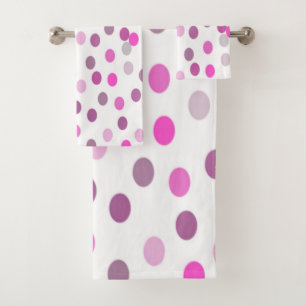 Classic Pink Polka Dots on White Bath Towel Set