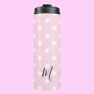 Classic Pink Polka Dots Pattern Monogram Thermal Tumbler