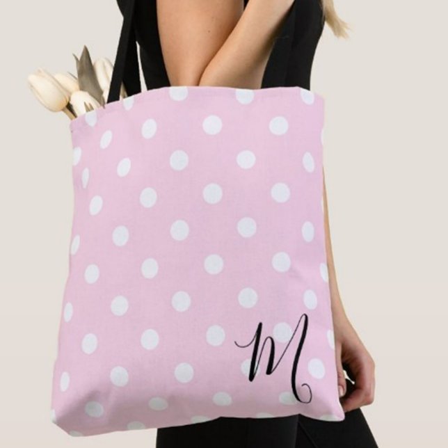 Classic Pink Polka Dots Pattern Shopping Tote Bag (Creator Uploaded)