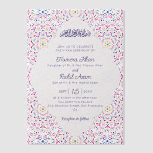 Classic Pink Purple Blue Jewel Gold Muslim Wedding Vellum Invitations