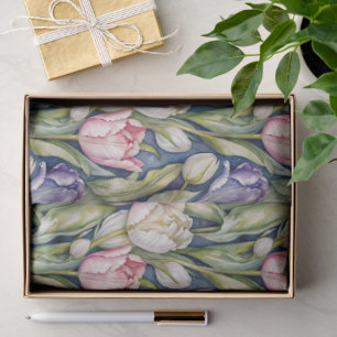 Classic Pink, Purple, Whute Tulips Tissue Paper
