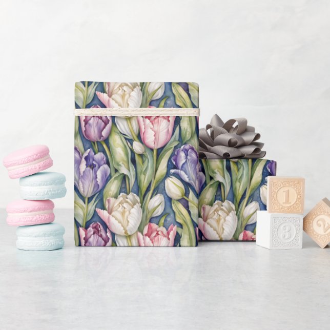 Classic Pink, Purple, Whute Tulips Wrapping Paper (Baby Shower)