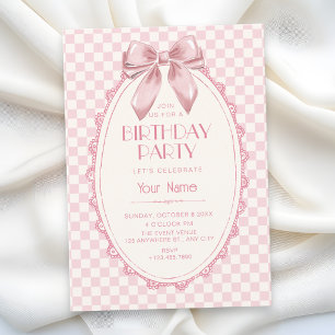 Classic pink ribbon birthday invitation