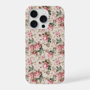 Classic Pink Rose Cream Floral Pattern iPhone 15 Pro Case