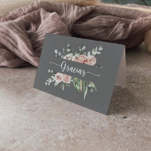 Classic Pink Rose Floral Folded Wedding Gracias  Thank You Card