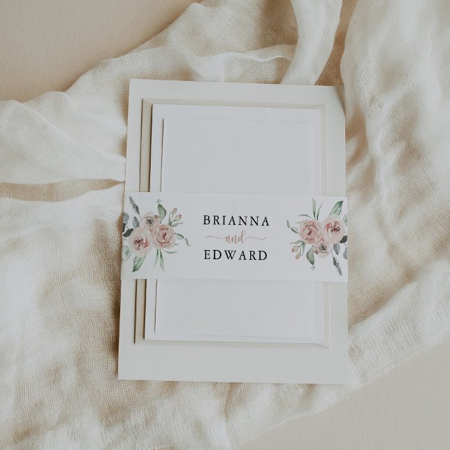 Classic Pink Rose Floral Wedding Invitation Invitation Belly Band (Creator Uploaded)