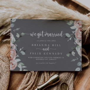 Classic Pink Rose Grey Elopement Announcement
