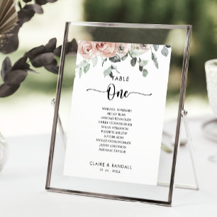 Classic Pink Rose Table Number 1 Seating Chart