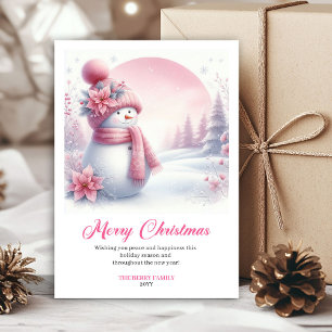 Classic pink snowman kids printable card editable