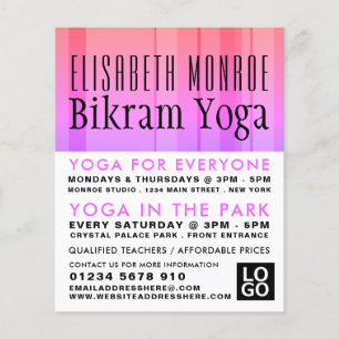 Classic Pink Striped Bikram Yoga Class Advertising Flyer
