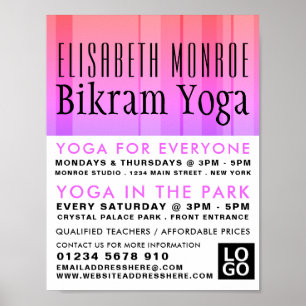 Classic Pink Striped Bikram Yoga Class Advertising Poster