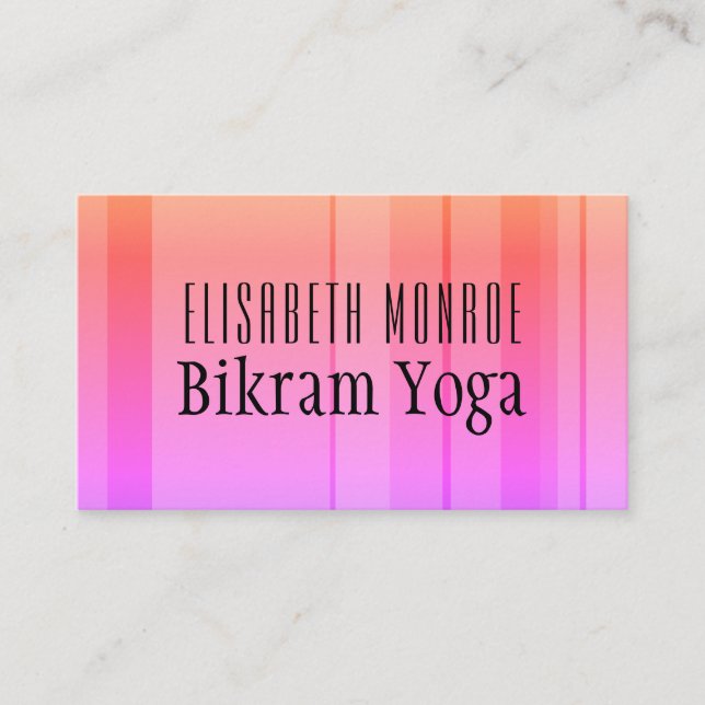 Classic Pink Striped Bikram Yoga Teacher Business Card (Front)