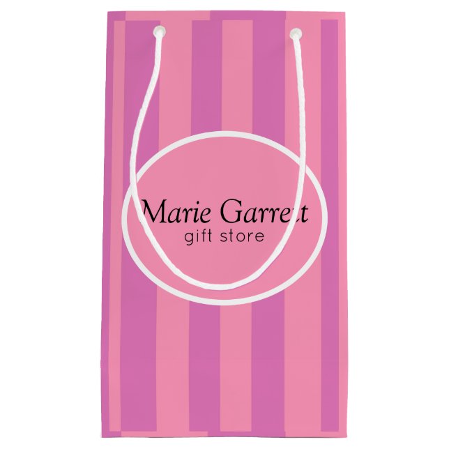 Classic Pink Stripes Custom Small Gift Bag (Front)