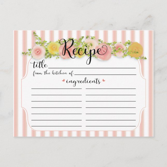 Classic Pink Stripes with Roses Recipe Card (Front)