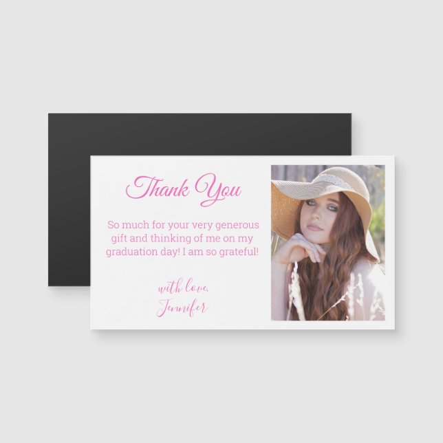  classic pink thank you graduation photo magnet (Front/Back)
