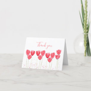 Classic Pink Tulips Floral Wedding Thank you Card