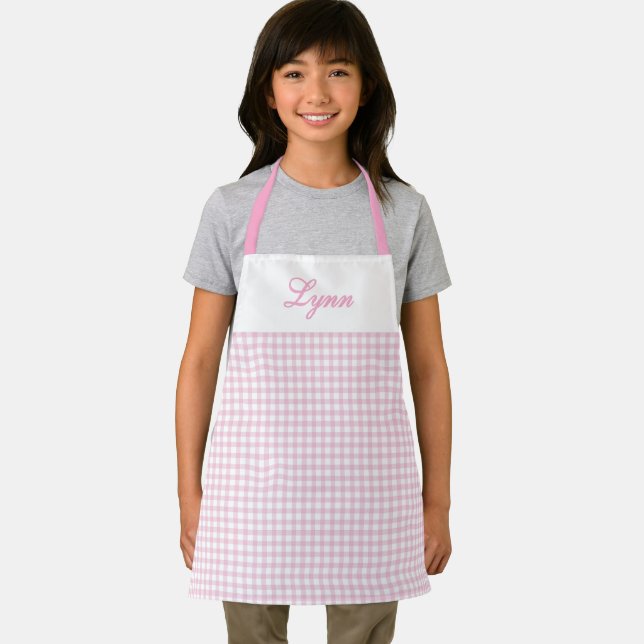 Classic Pink & White Gingham | Personalized Name Apron (Insitu)