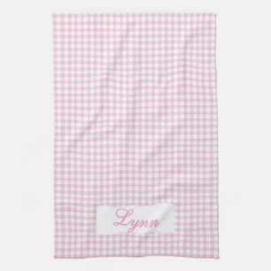 Classic Pink & White Gingham Personalized Name Tea Towel