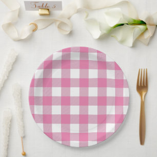 Classic Pink & White Gingham Summer Picnic Paper Plate