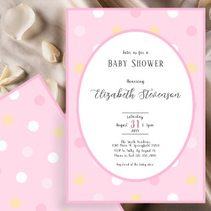 Classic Pink White Gold Polka Dots Baby Shower Invitation