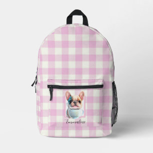 Classic pink white plaid dog coffee personalise  printed backpack