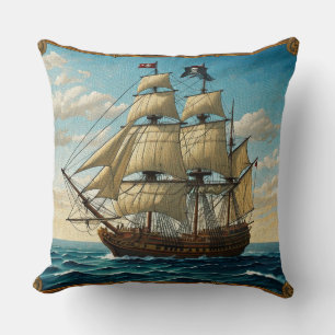 Classic Pirate Ship Mosaic Cushion