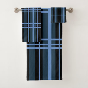 Classic Plaid Black Blue Shades Bath Towel Set