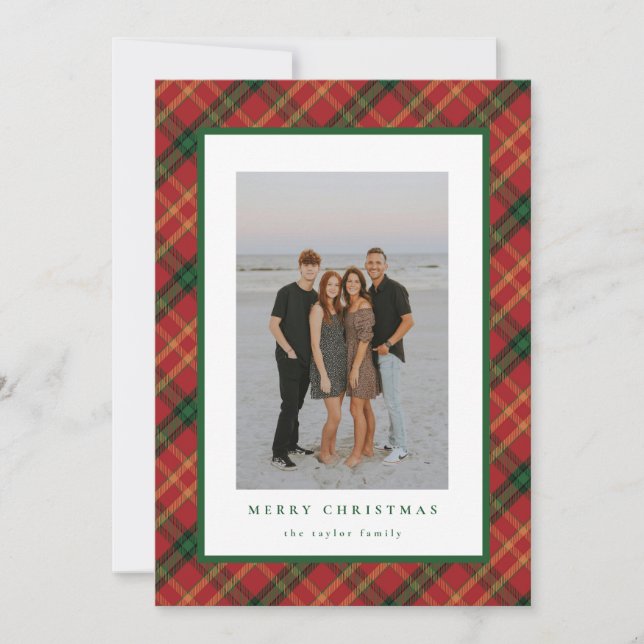Classic Plaid Christmas Card Red and Green Design (Front)